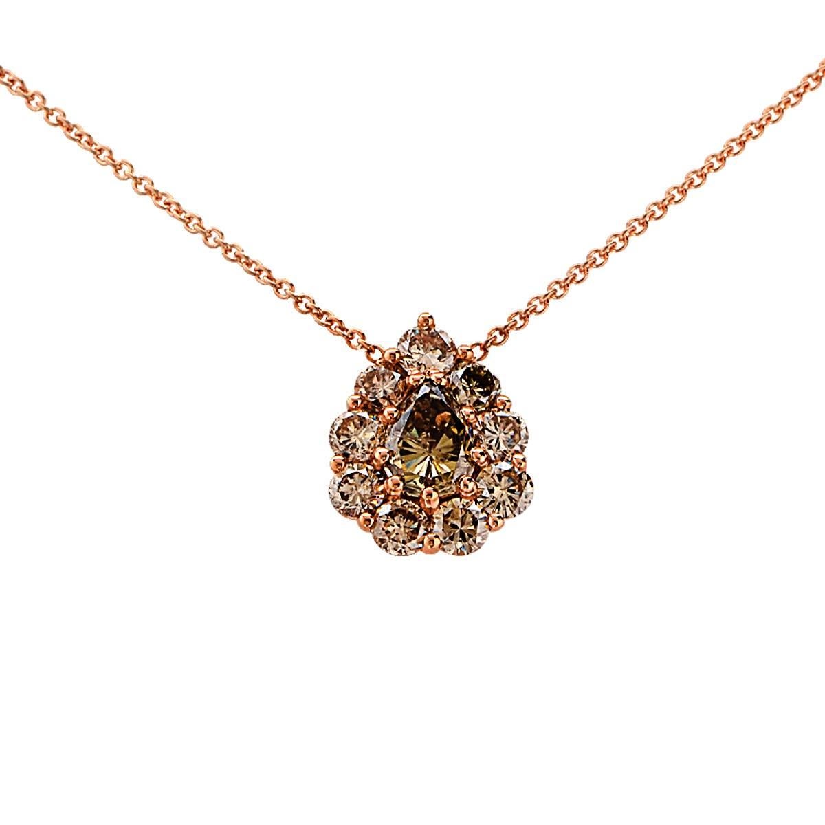 Gorgeous Fancy Cognac Colored Diamond Necklace Featuring 14 Mix Cut Fancy Colored Diamonds Set in 18 Karat Rose Gold. Length of Necklace is 16