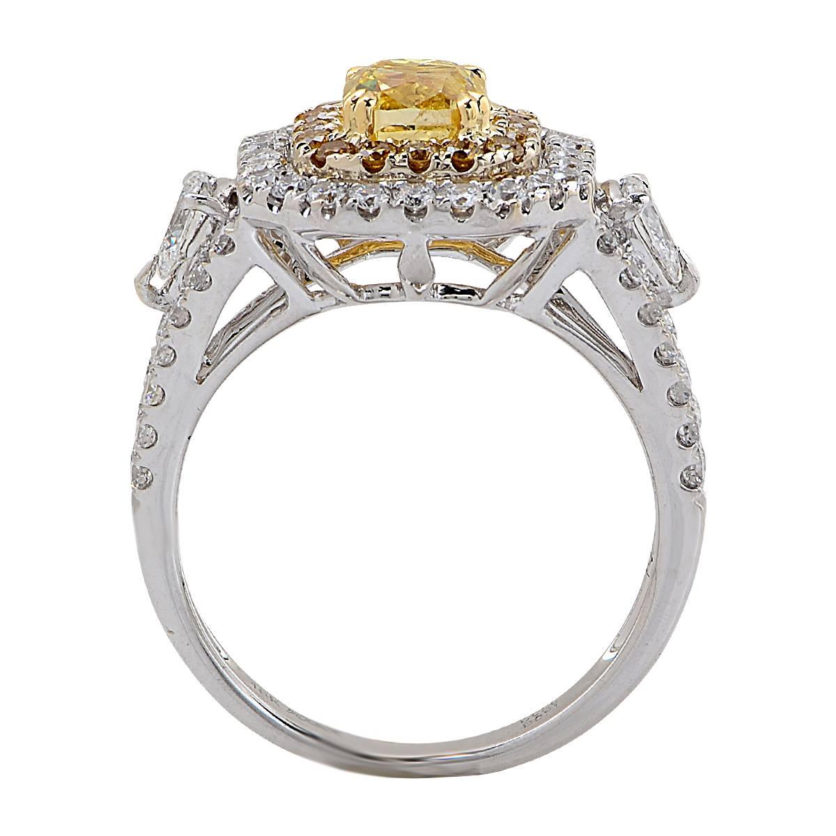 GIA Certified 1.02 Carat Fancy Vivid Yellow Cushion Cut Diamond Engagement Ring In New Condition In Miami, FL