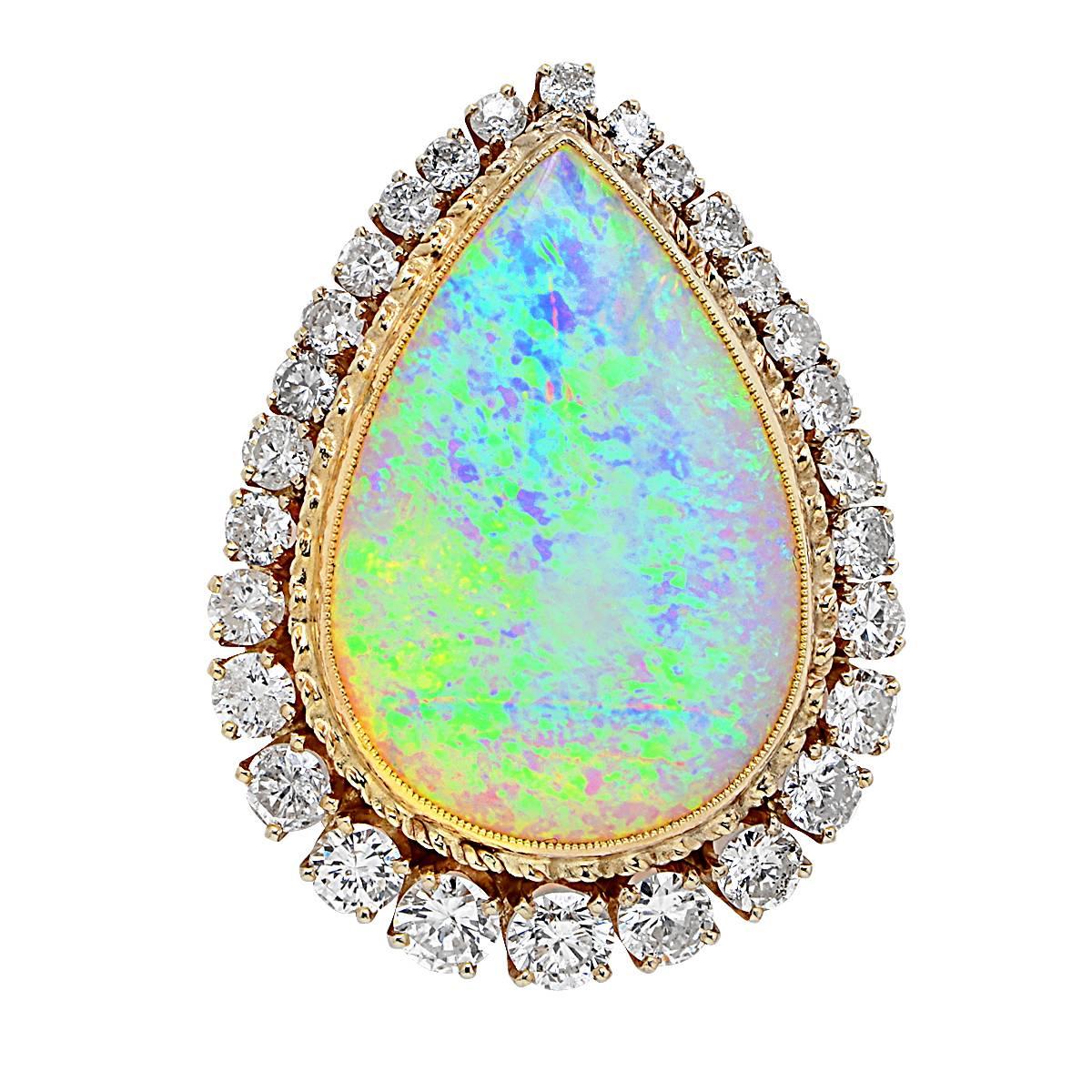 Cabochon Opal Diamond gold Brooch pendant