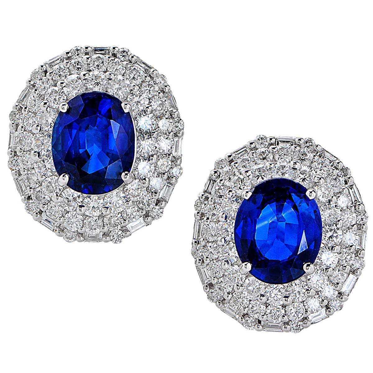 6 Carats Sapphire Diamond gold Earrings