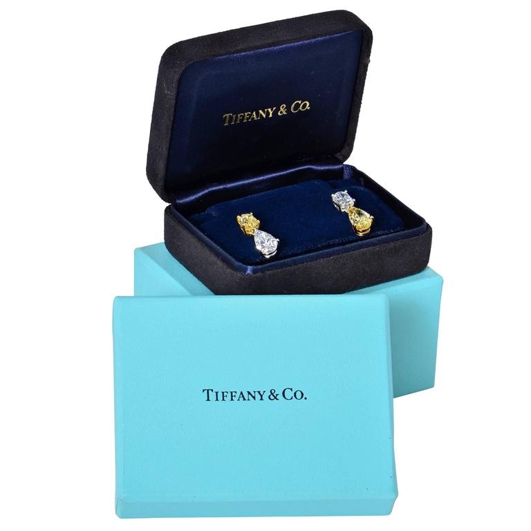 Tiffany and Co. Diamond Gold Platinum Drop Earrings at 1stDibs