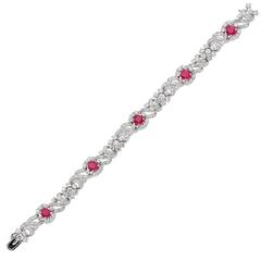 15 Carat Diamond and No Heat Burma Ruby Platinum Bracelet