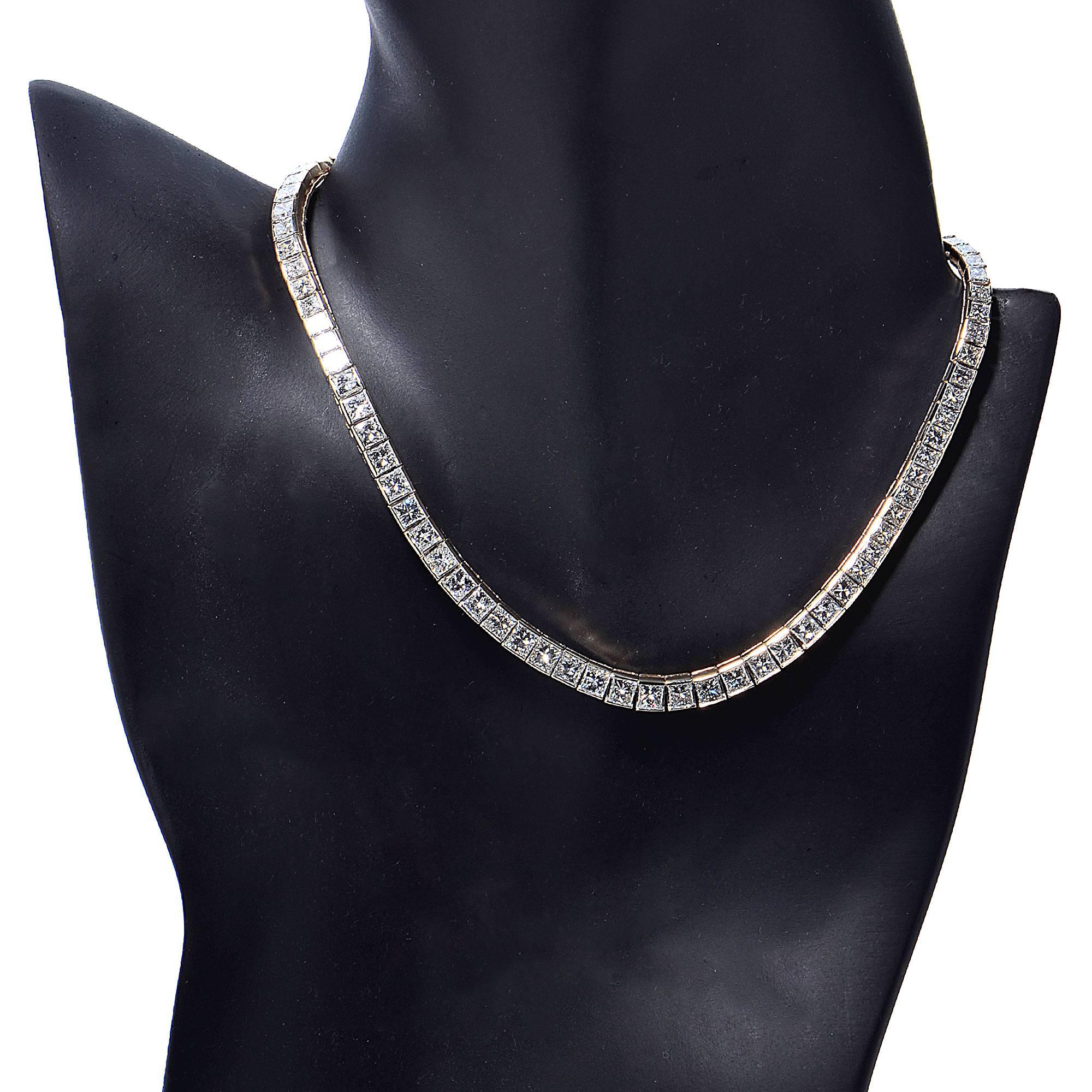 Princess Cut Diamond Gold Necklace In Excellent Condition In Miami, FL