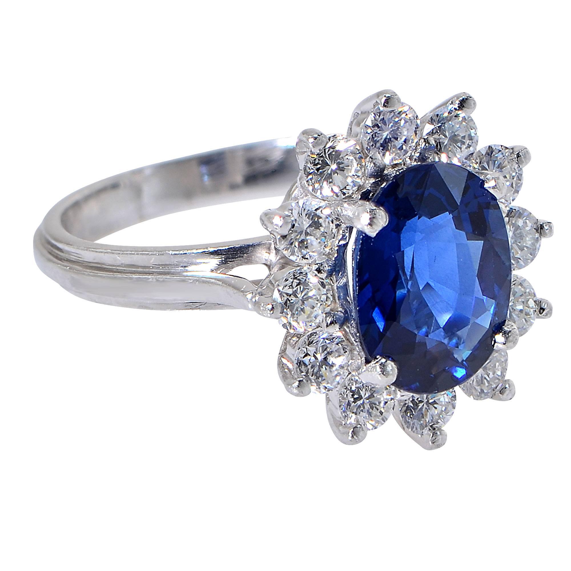 Modern 3.26 Carat Sapphire and Diamond Platinum Ring
