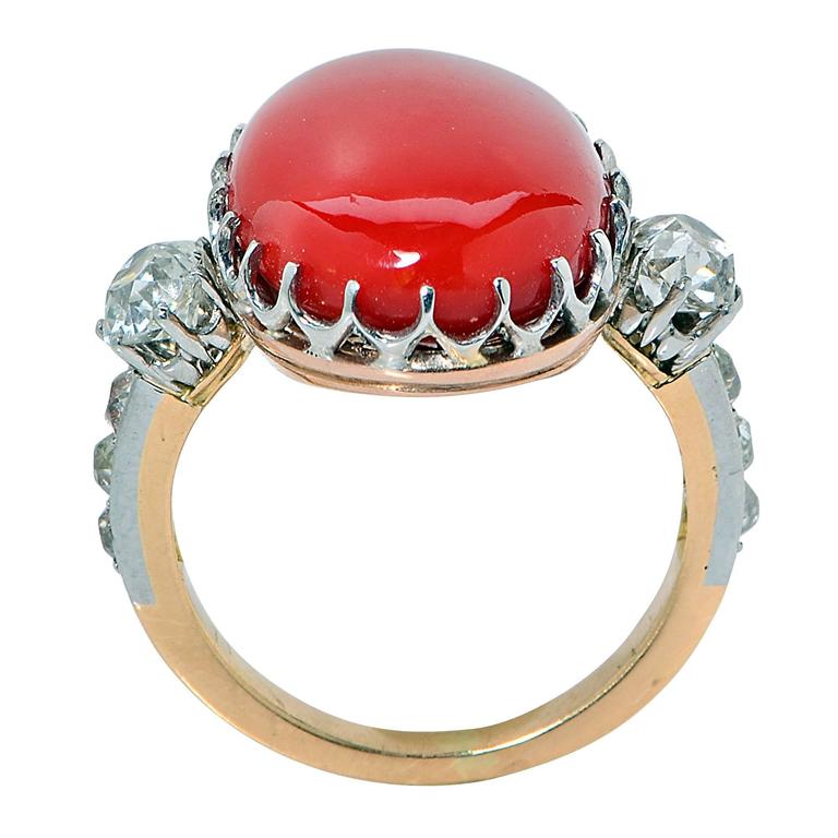 Antique Coral and Diamond Ring at 1stDibs