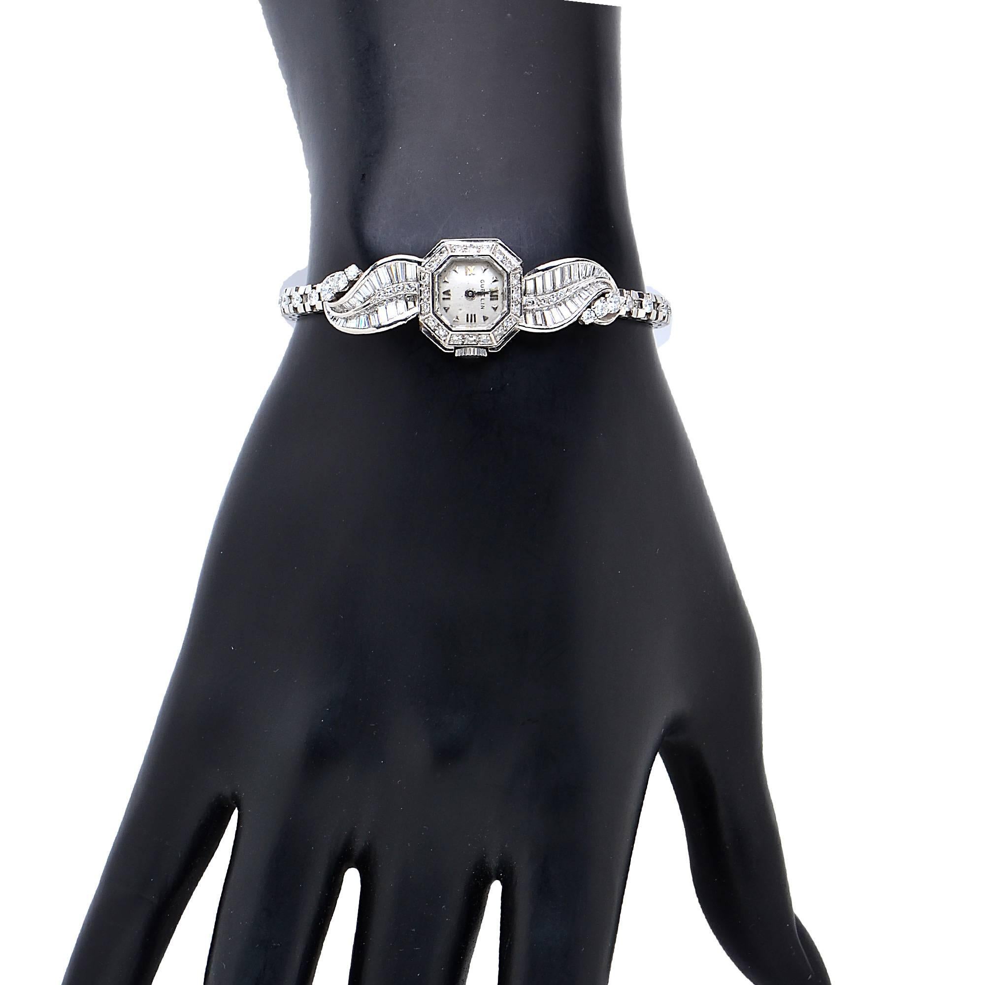 Gubelin Lady's Diamond Platinum Wristwatch In Excellent Condition In Miami, FL