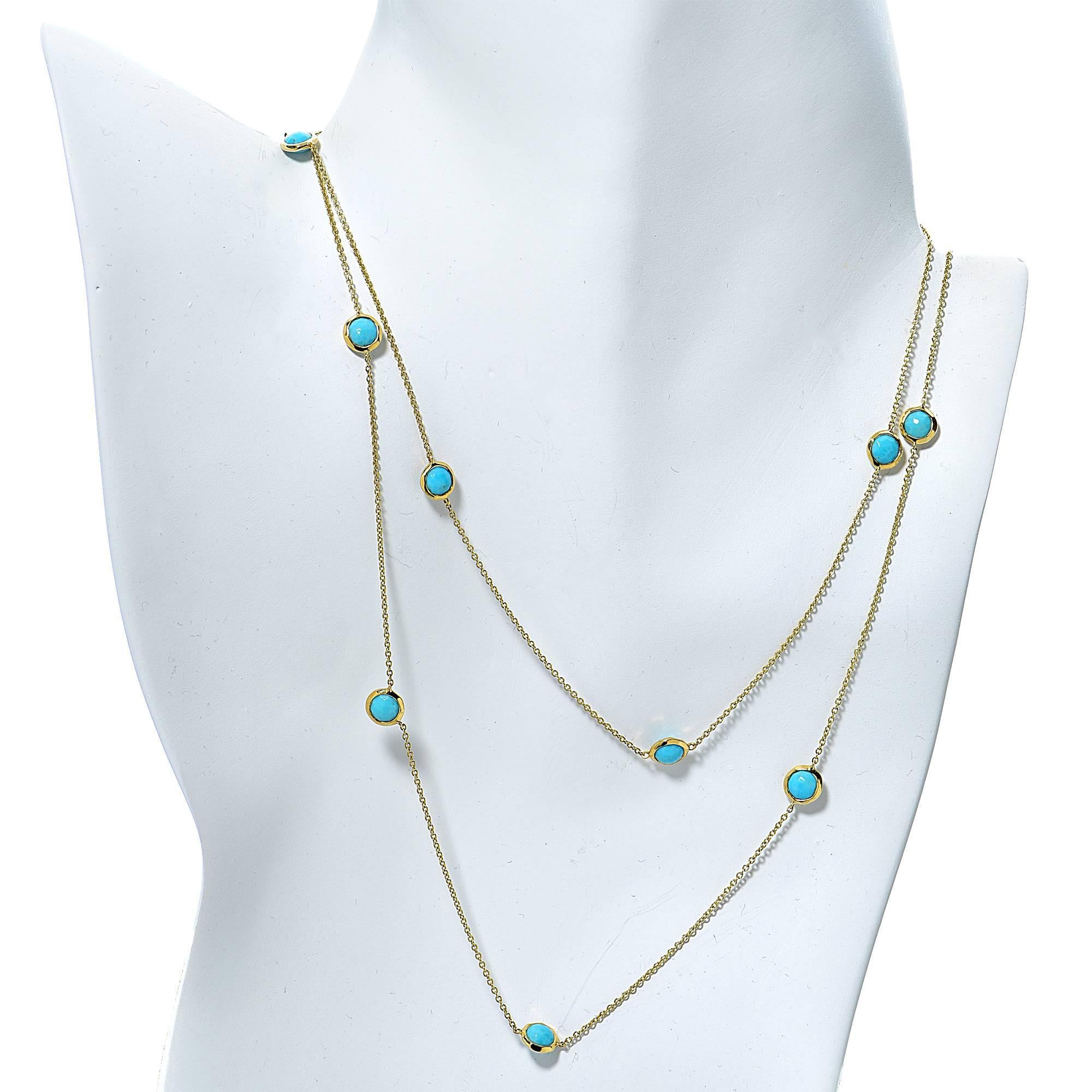 Ippolita 18 Karat Yellow Gold and Turquoise Necklace.

Weight: 9.01 grams

This Necklace is Accompanied by a Retail Appraisal Performed by an Accredited Gemologist.
