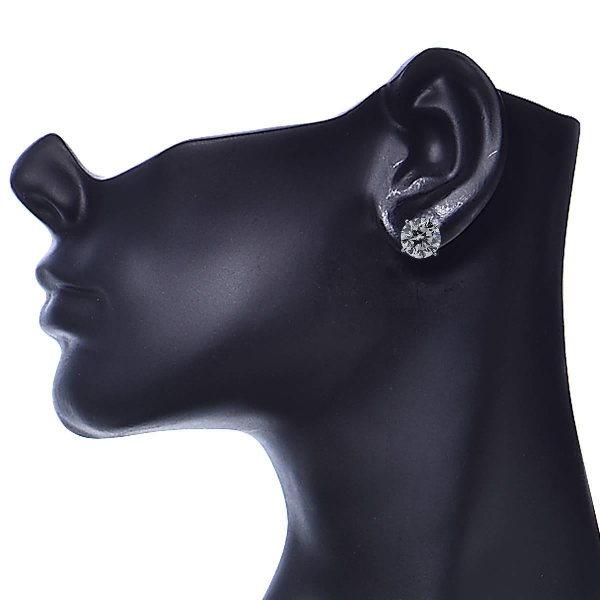 Modern Vivid Diamonds 7.38 Carat Solitaire Diamond Platinum Stud Earrings