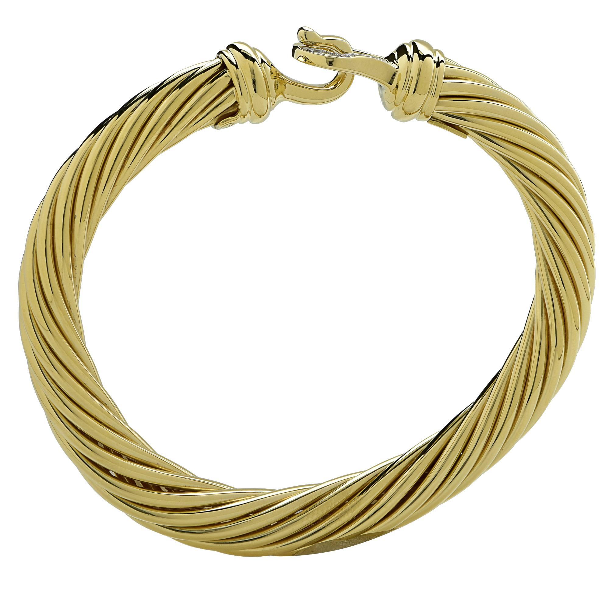 18 Karat Yellow Gold Diamond David Yurman Bangle.

Weight: 24.25 grams

This Bracelet is Accompanied by a Retail Appraisal Performed by an Accredited Gemologist.