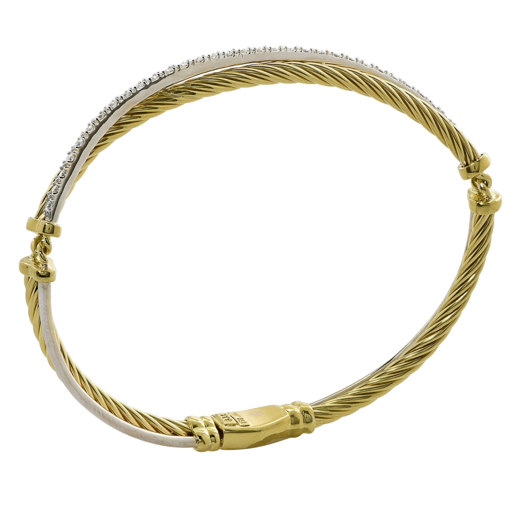 David Yurman Diamond Gold Bangle Bracelet In Excellent Condition In Miami, FL
