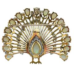 Opal Diamond Gold Peacock Brooch