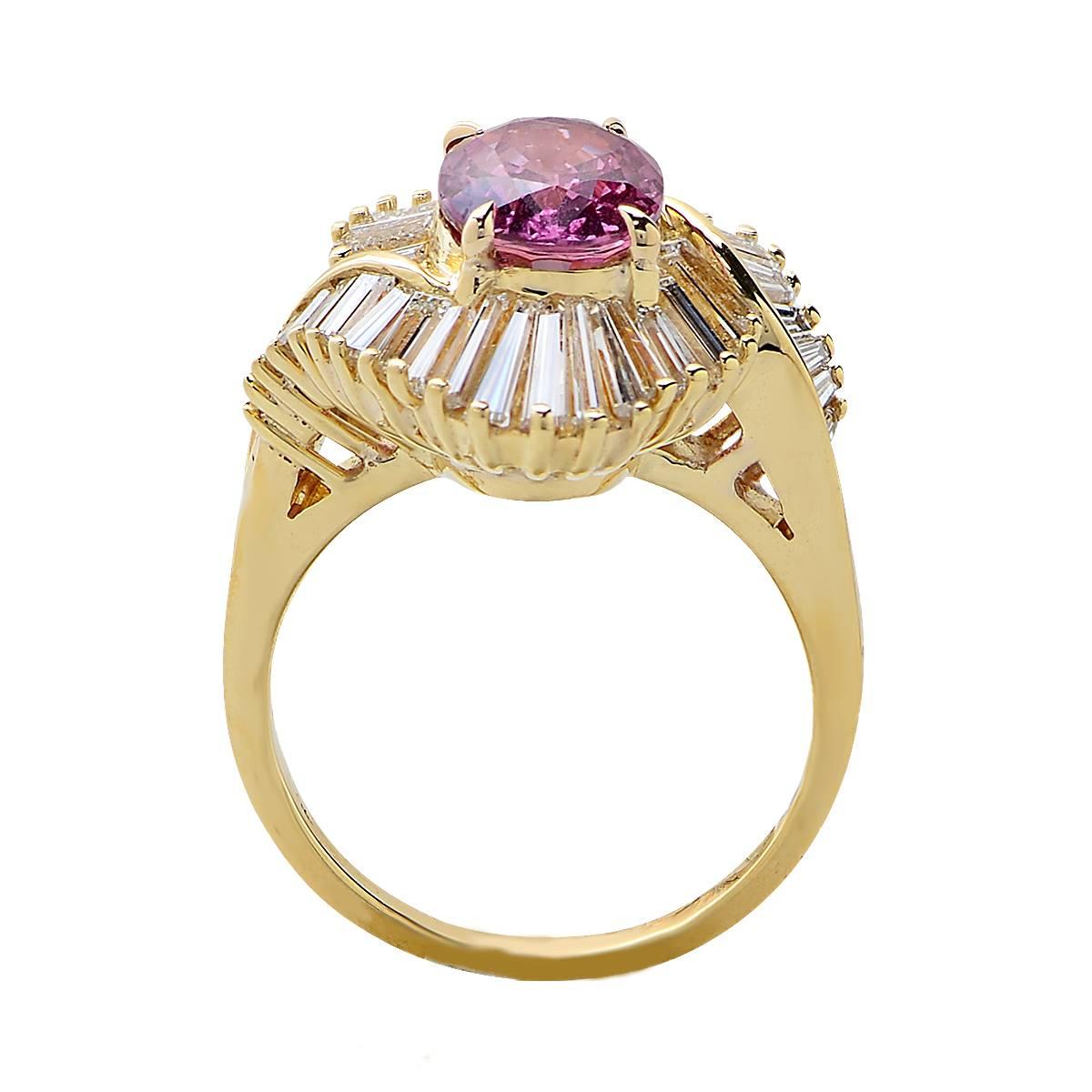 Baguette Cut 2.62 Carat Pink Sapphire Diamond Gold Ring