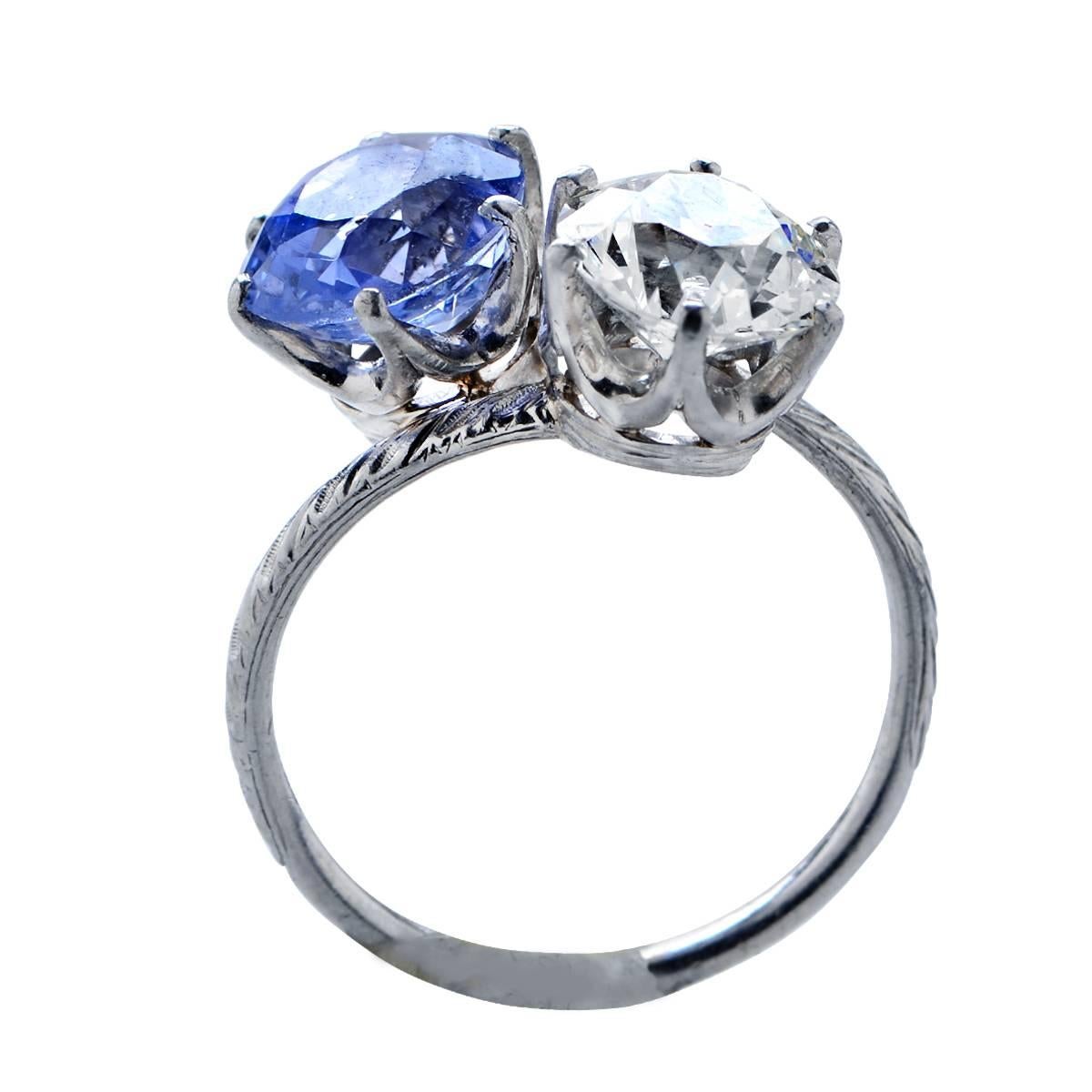 Tiffany & Co. Sapphire GIA Cert Diamond Platinum Bypass Ring In Excellent Condition In Miami, FL