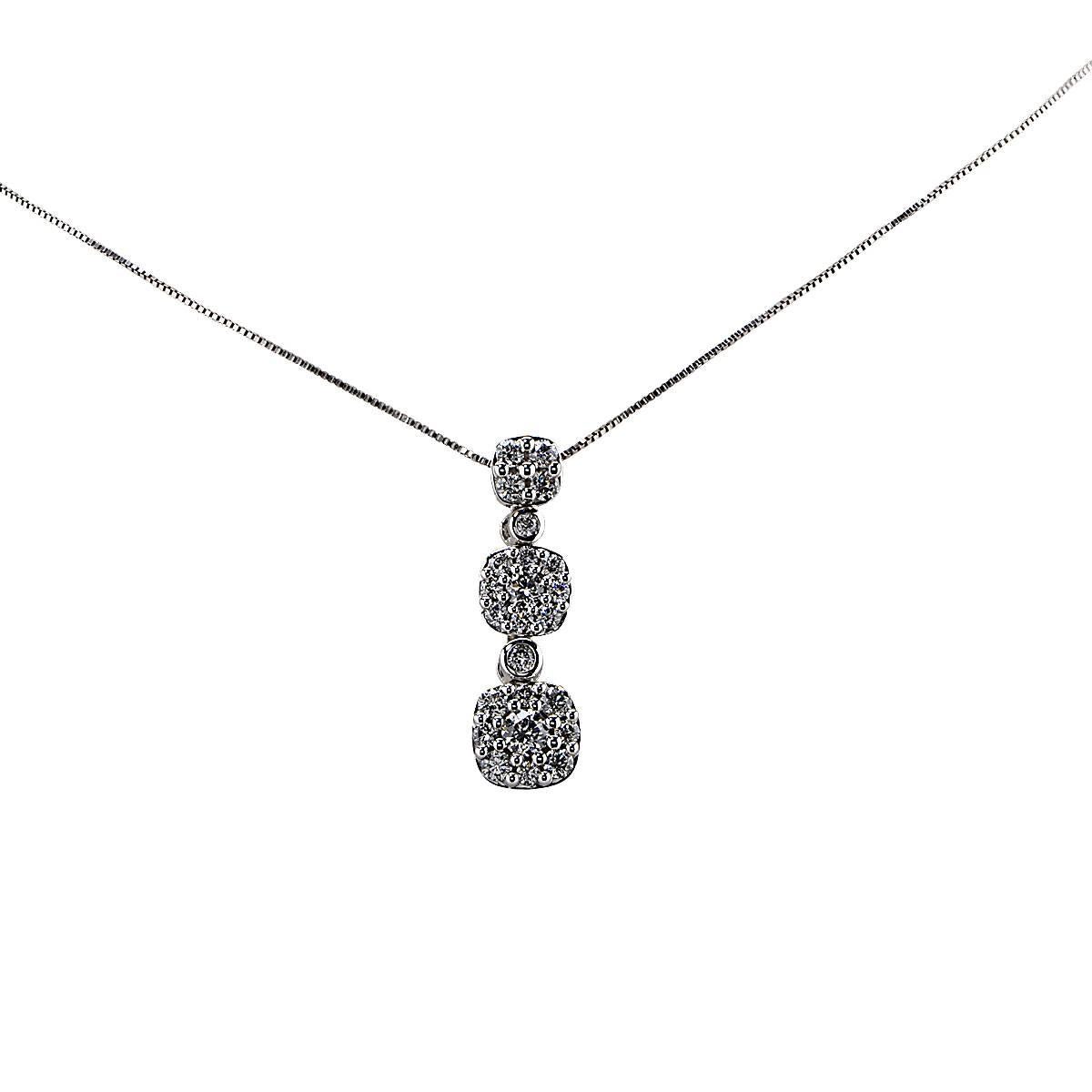 Beautiful 14k white gold necklace featuring 1.00cts of round brilliant cut diamonds, G color, VS clarity.

Metal weight: 4.35 grams

The diamond necklace and pendant are accompanied by a retail appraisal performed by a Graduate Gemologist.