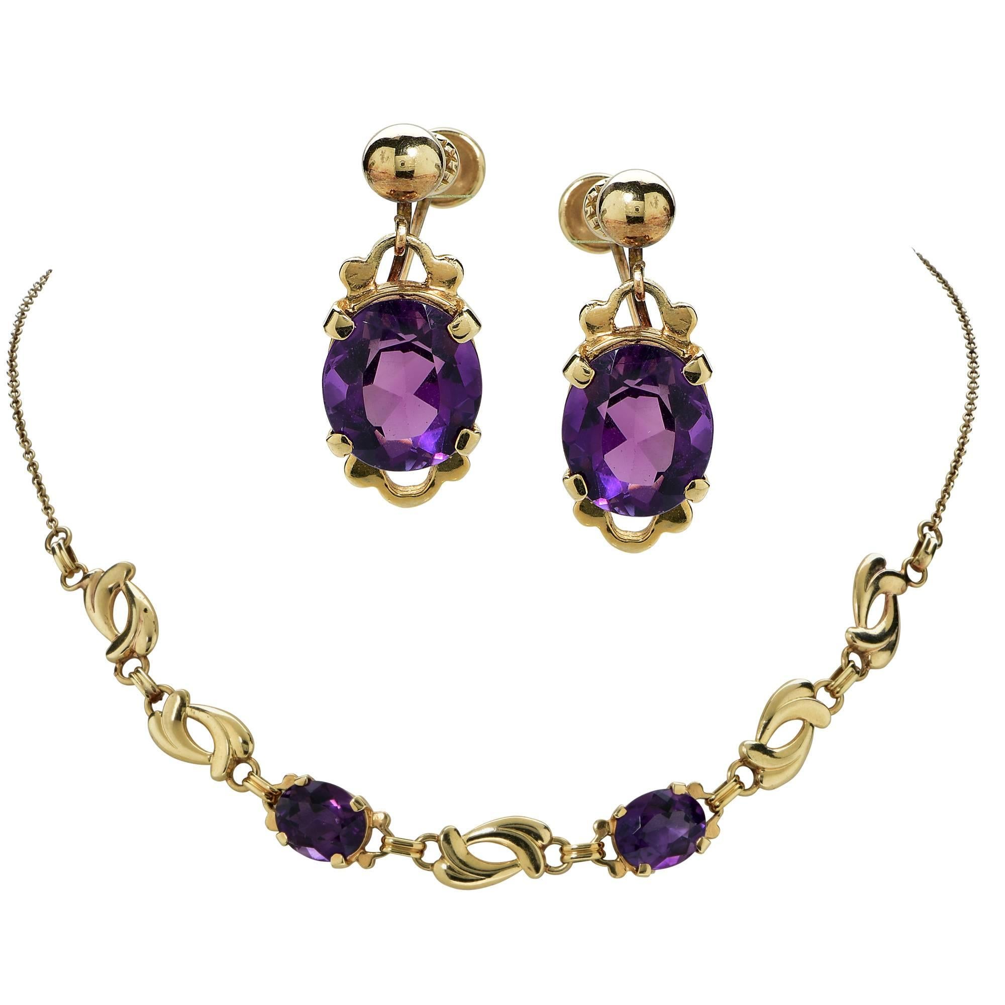 Amethyst Gold Earring and Necklace Set 1