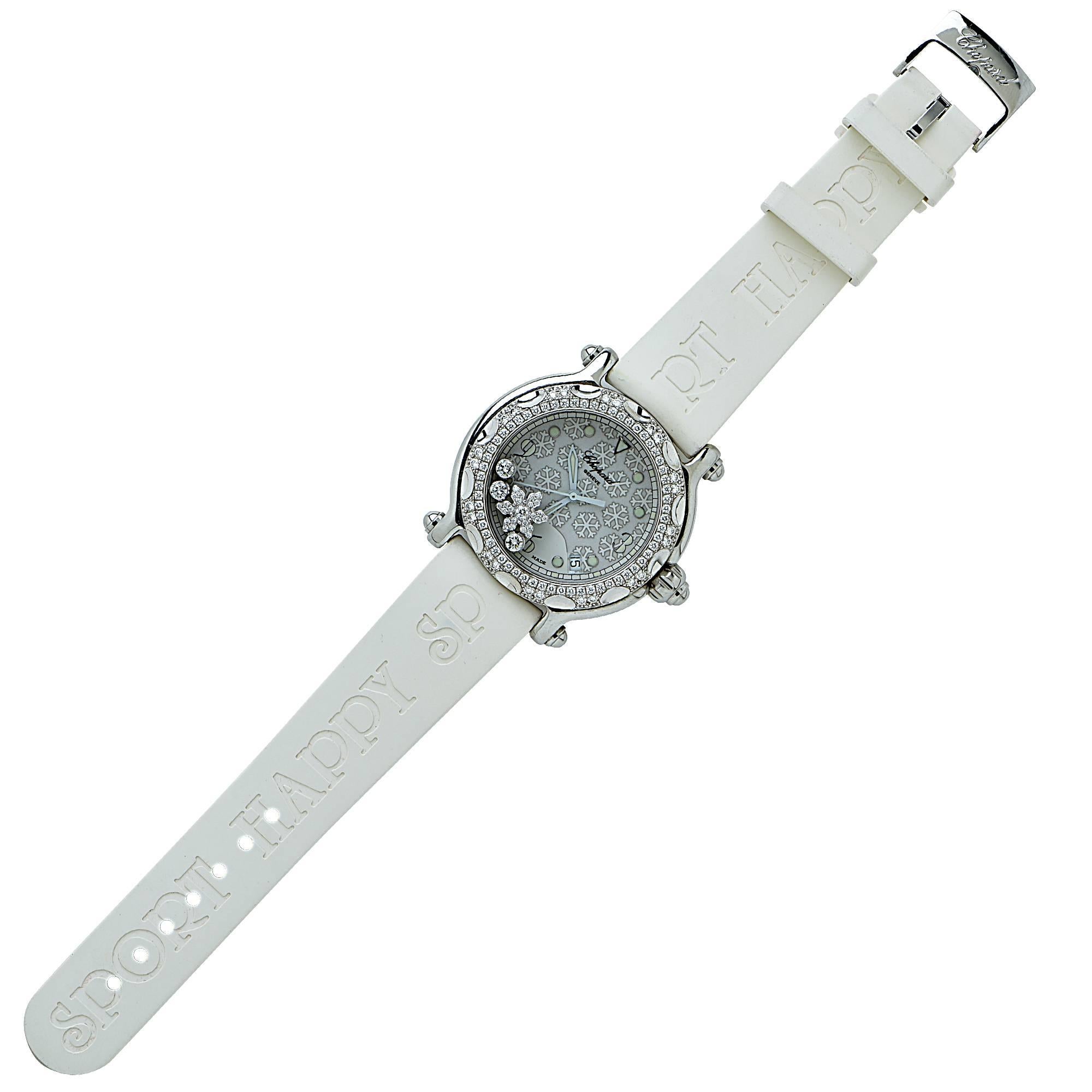 Chopard Stainless Steel Diamond Snowflake Quartz Wristwatch Ref 288946 In Excellent Condition In Miami, FL