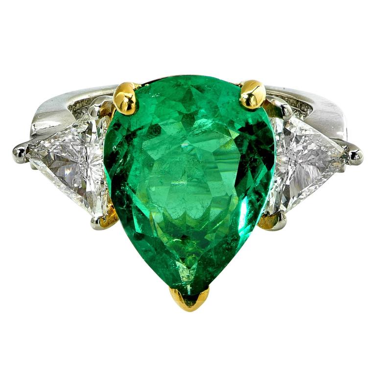 4.34 Carat Emerald Diamond Platinum Ring at 1stDibs