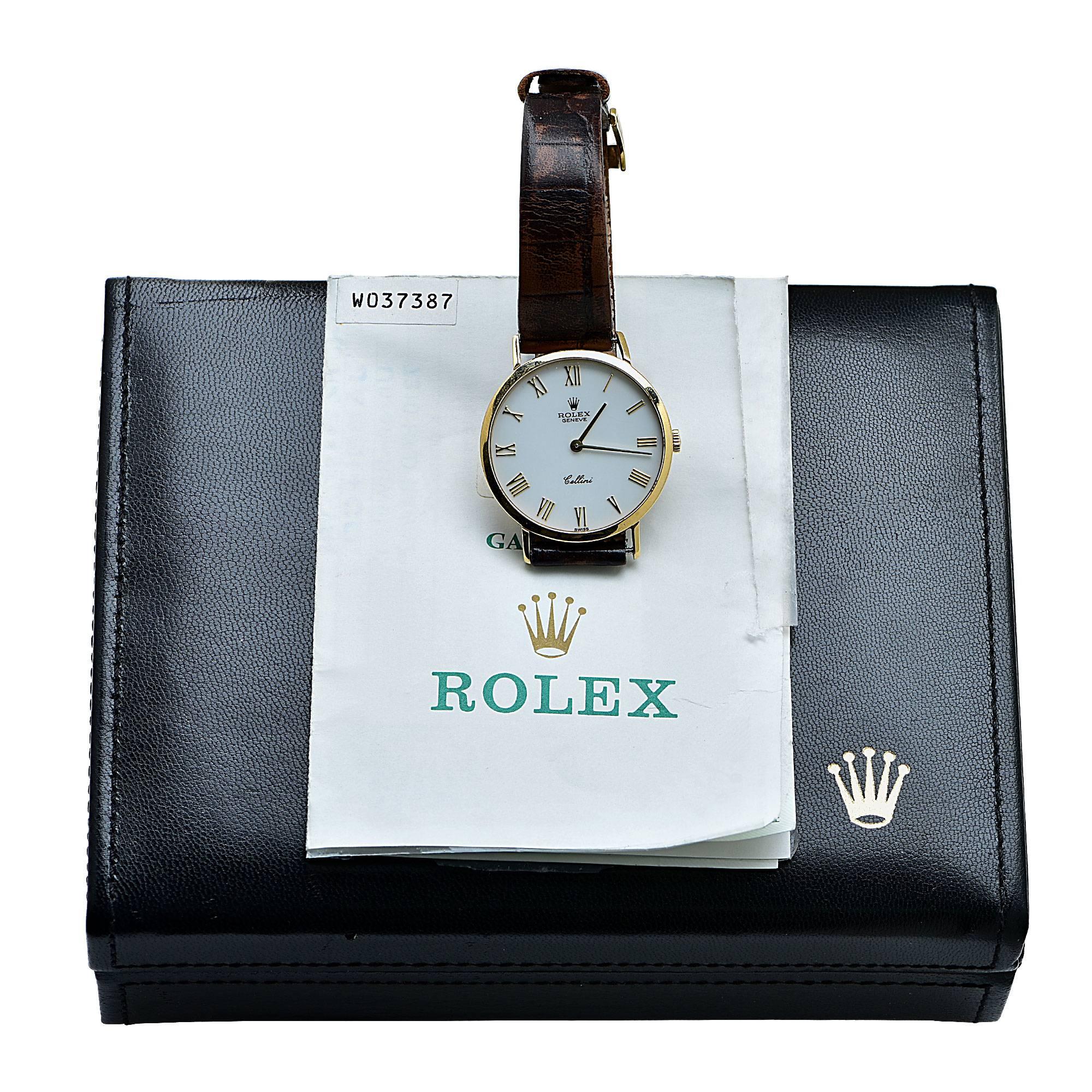18k yellow gold Rolex Cellini watch with box and papers.

This gold watch is accompanied by a retail appraisal performed by a Graduate Gemologist.