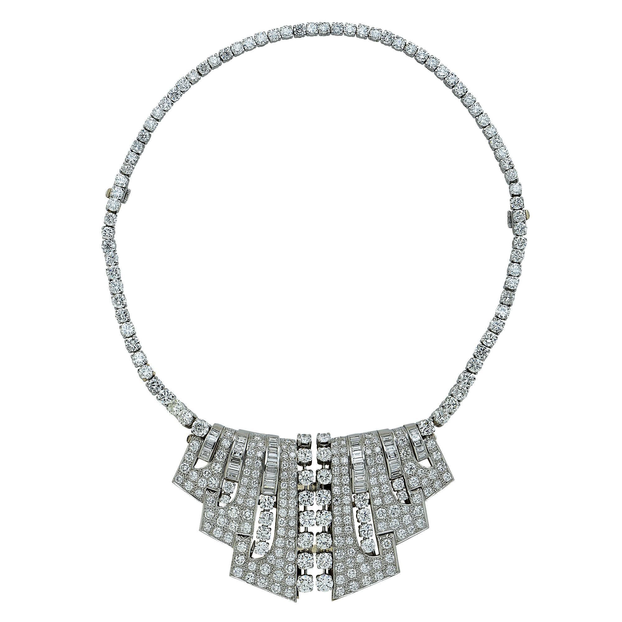 Important Art Deco Diamond Double Clip Combination Necklace 1