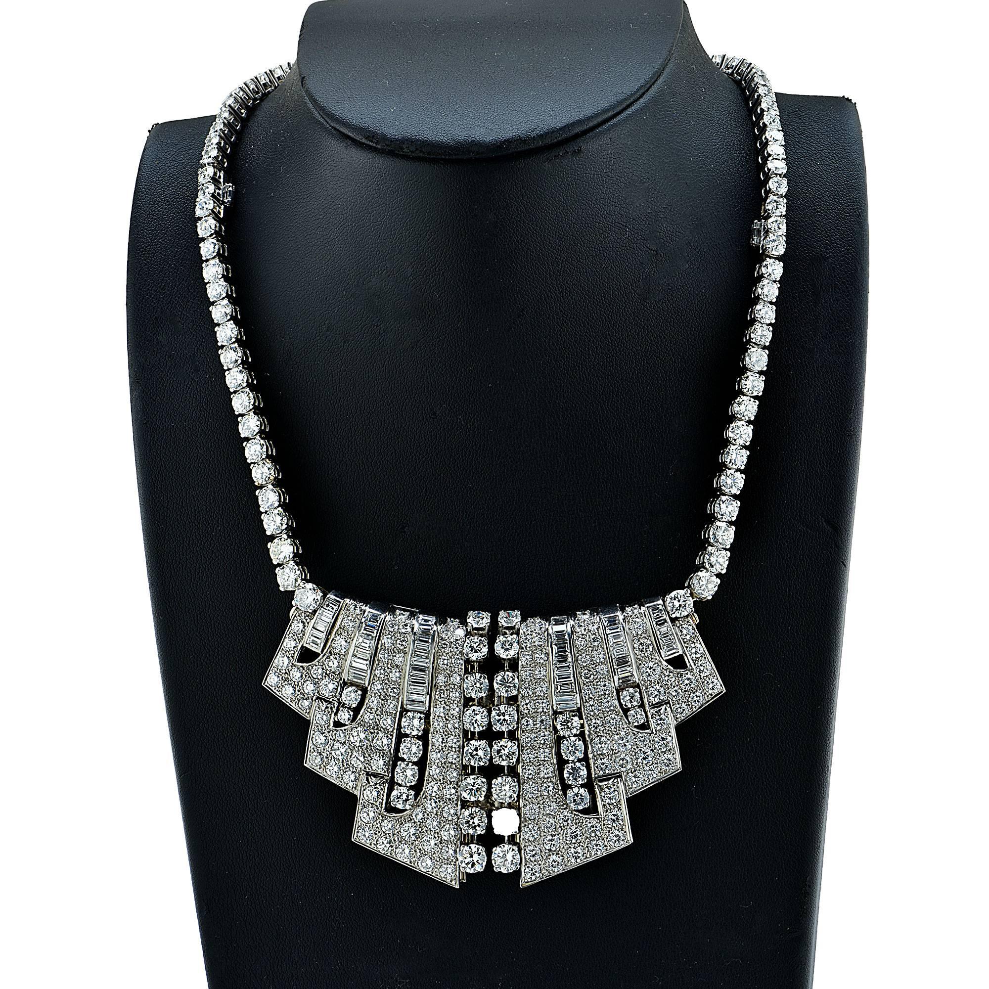 Important Art Deco Diamond Double Clip Combination Necklace 2