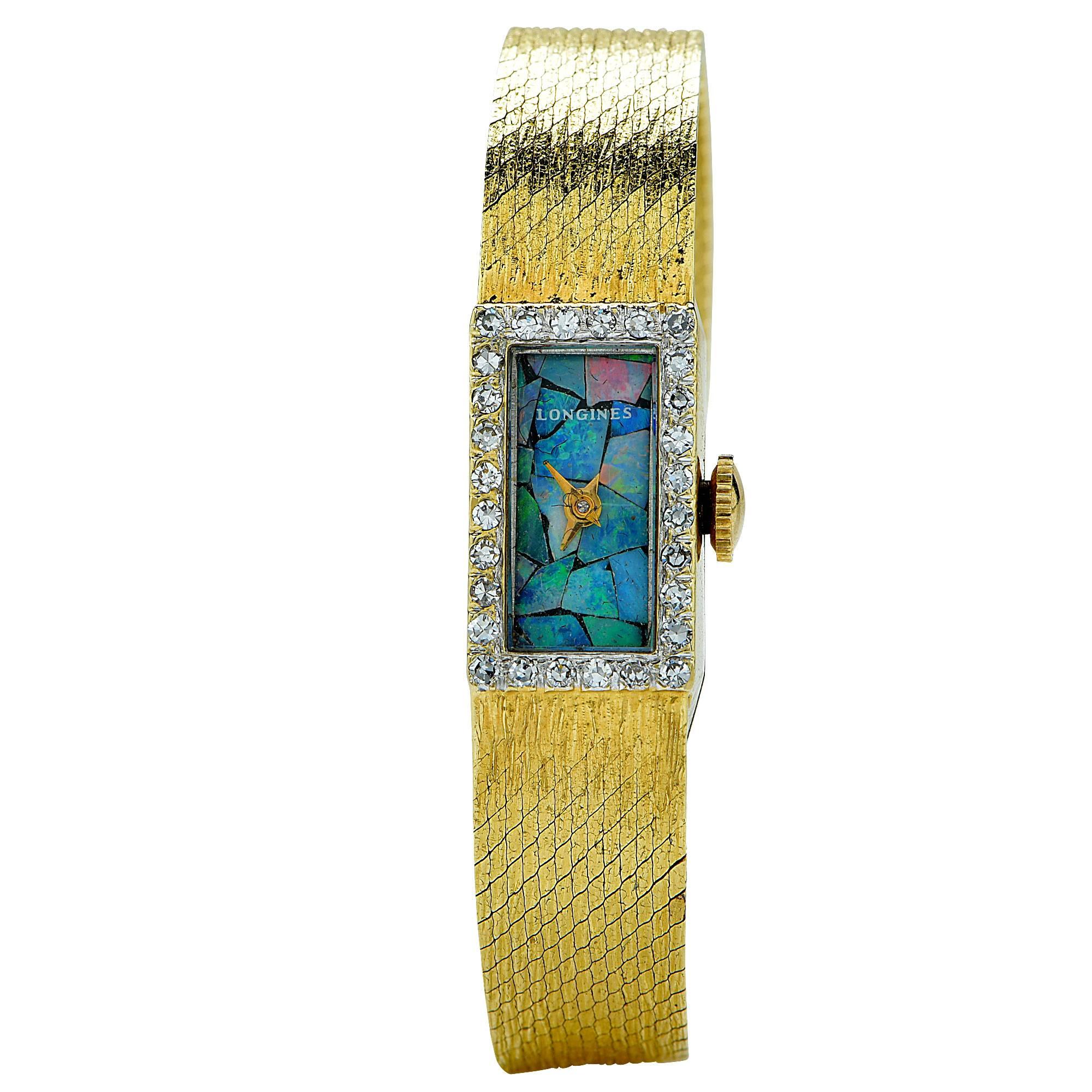 Longines Lady's Yellow Gold Diamond Opal Wristwatch