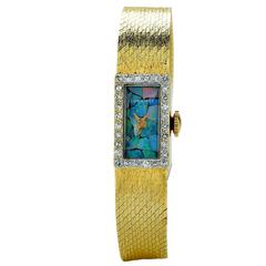 Vintage Longines Lady's Yellow Gold Diamond Opal Wristwatch