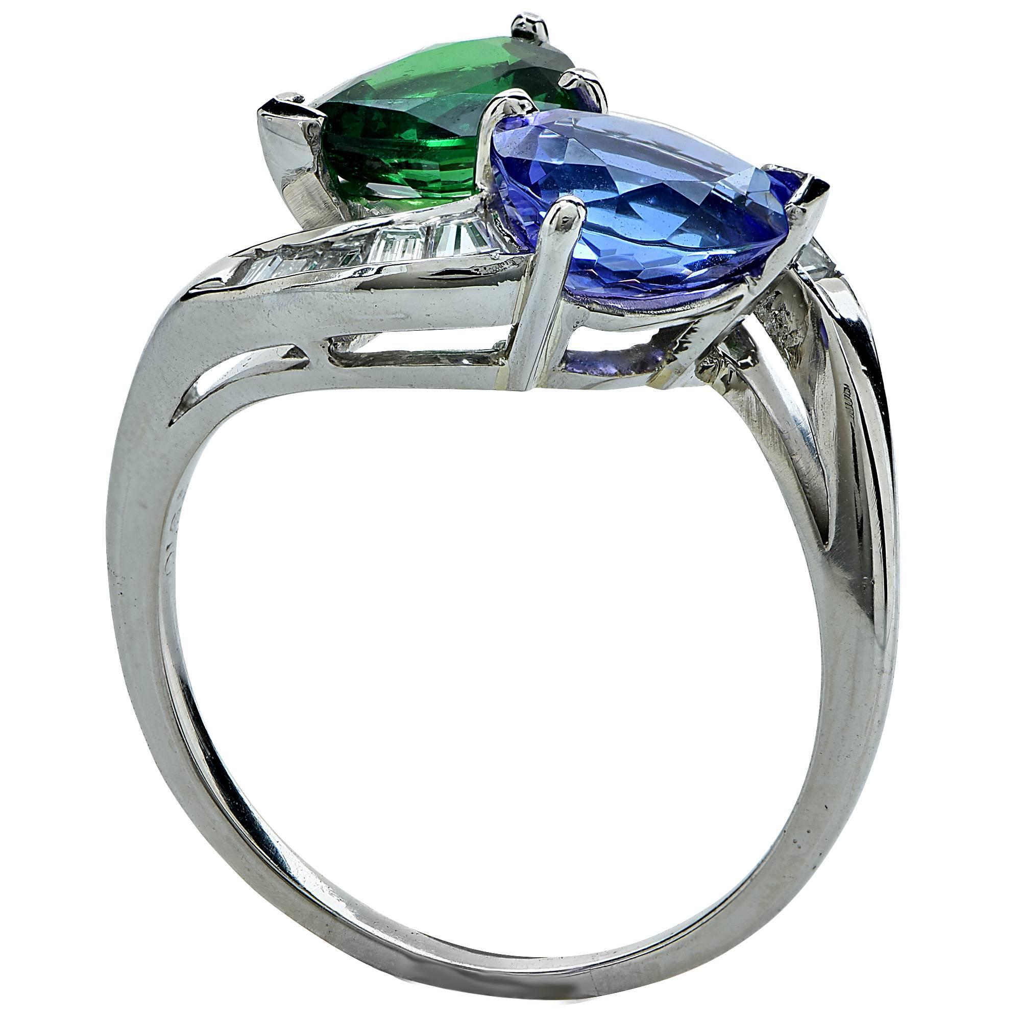 Women's Tanzanite Tsavorite Diamond Platinum Ring