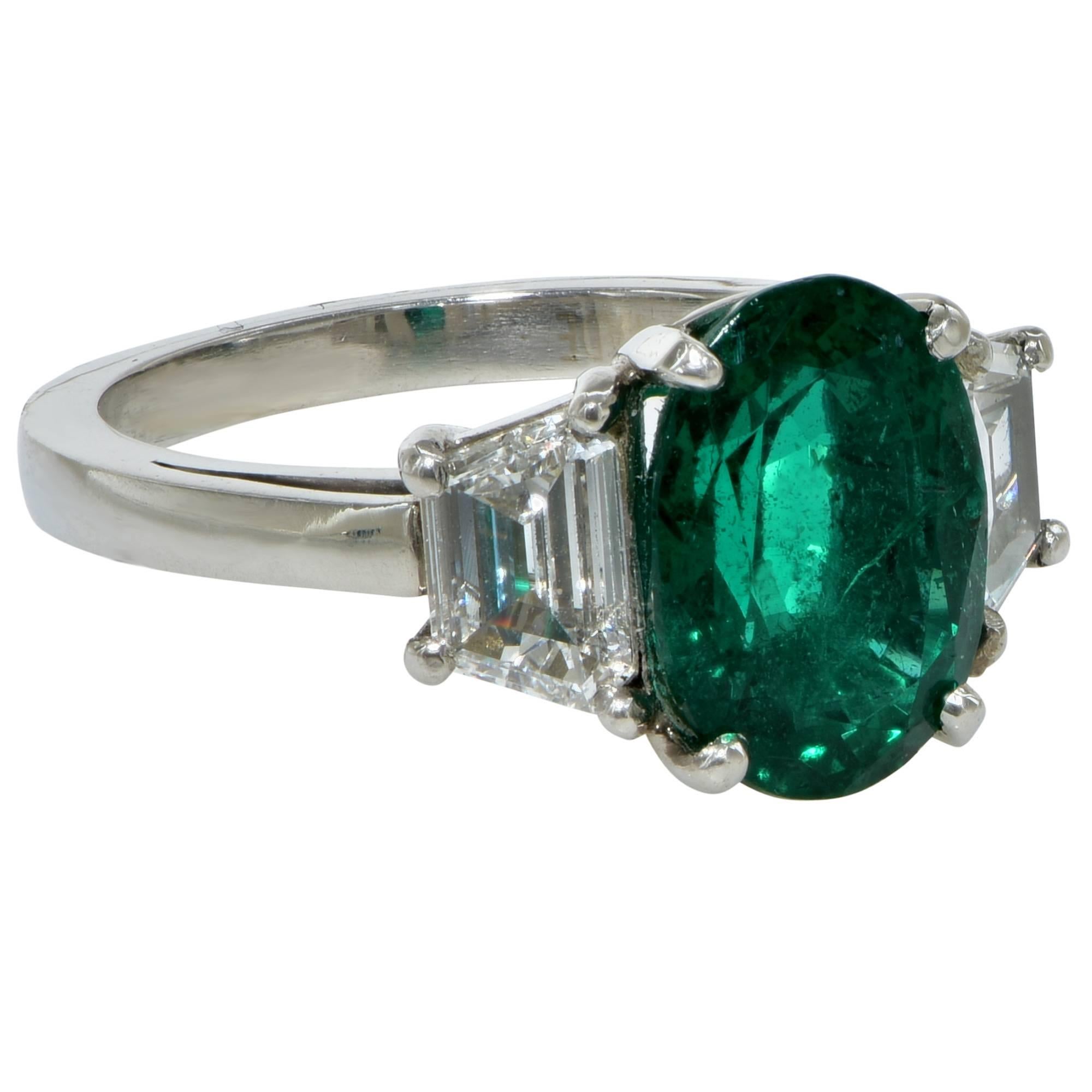 Modern AGL Graded 2.75 Carat Emerald and Diamond Engagement Ring