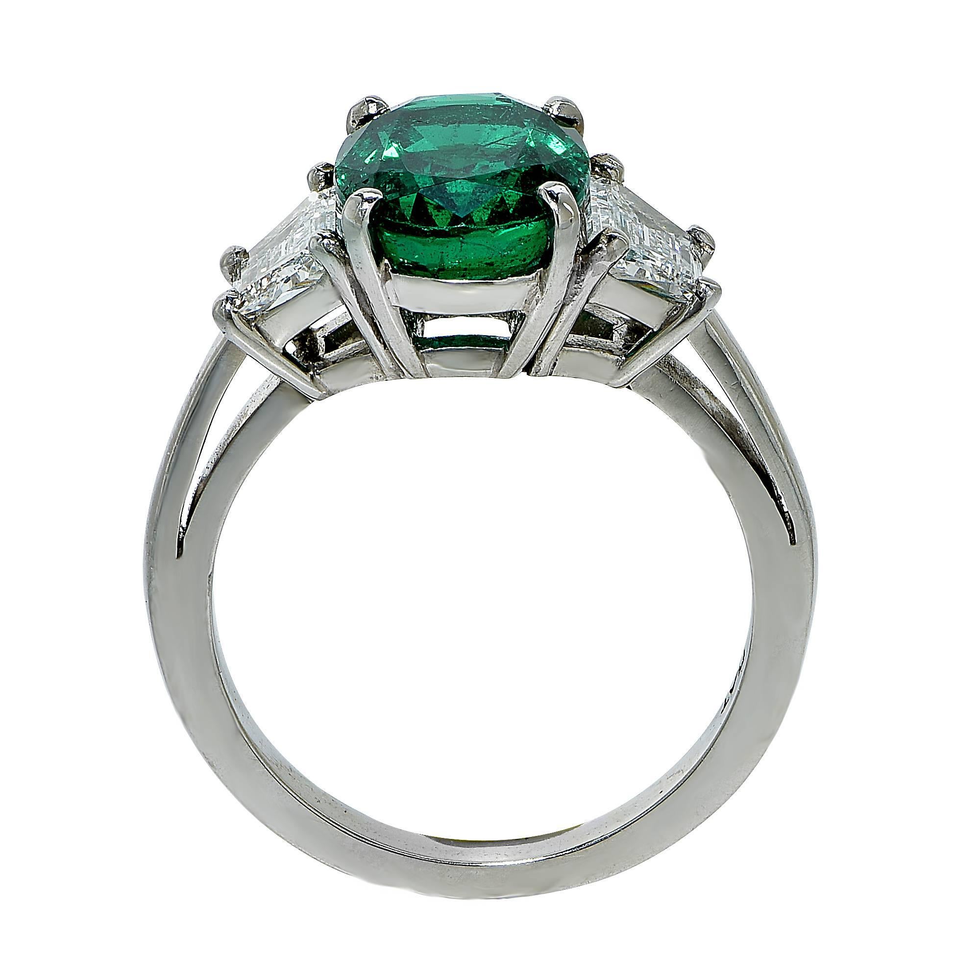 Oval Cut AGL Graded 2.75 Carat Emerald and Diamond Engagement Ring