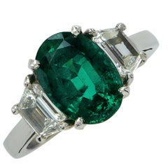 AGL Graded 2.75 Carat Emerald and Diamond Engagement Ring