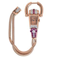 Hamilton Retro Ruby and Diamond Pink Gold Watch 2