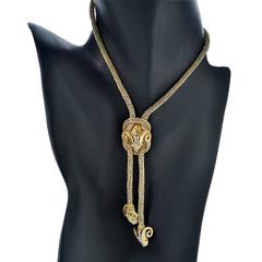 Yellow Gold Rams Head Motive Lariat Necklace