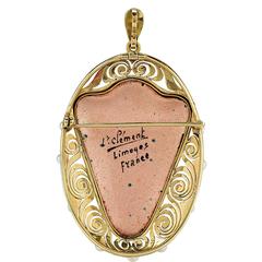 Limoges French Enamel Pearl Gold Brooch