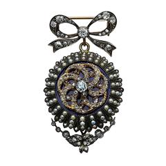 Victorian Pearl 4 Carats Diamonds Gold Brooch