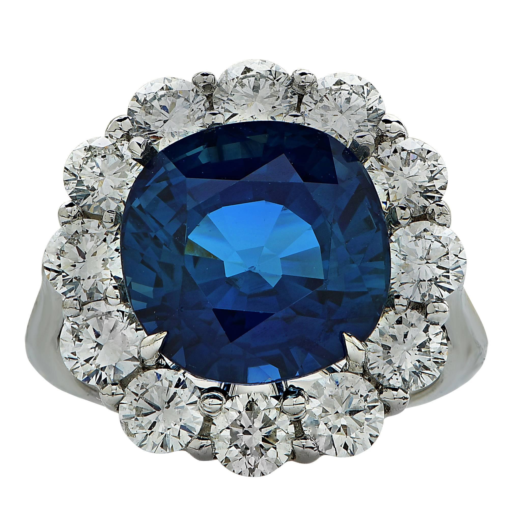 10.32 Carat Unheated Sapphire Diamond Platinum Ring In New Condition In Miami, FL