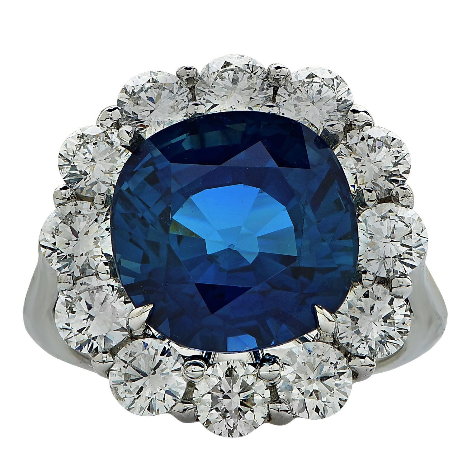 10.32 Carat Unheated Sapphire Diamond Platinum Ring For Sale at 1stdibs