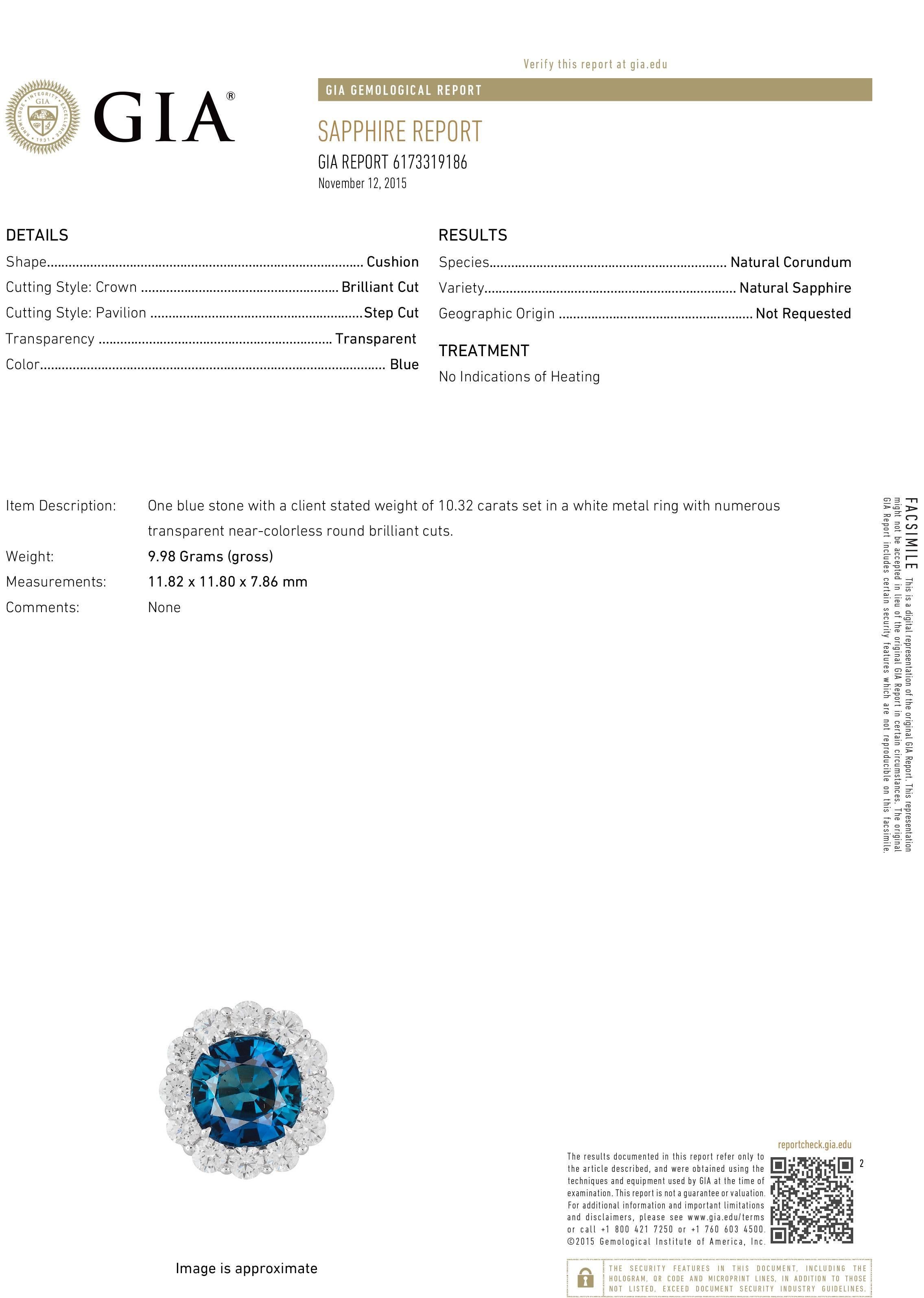 10.32 Carat Unheated Sapphire Diamond Platinum Ring 2