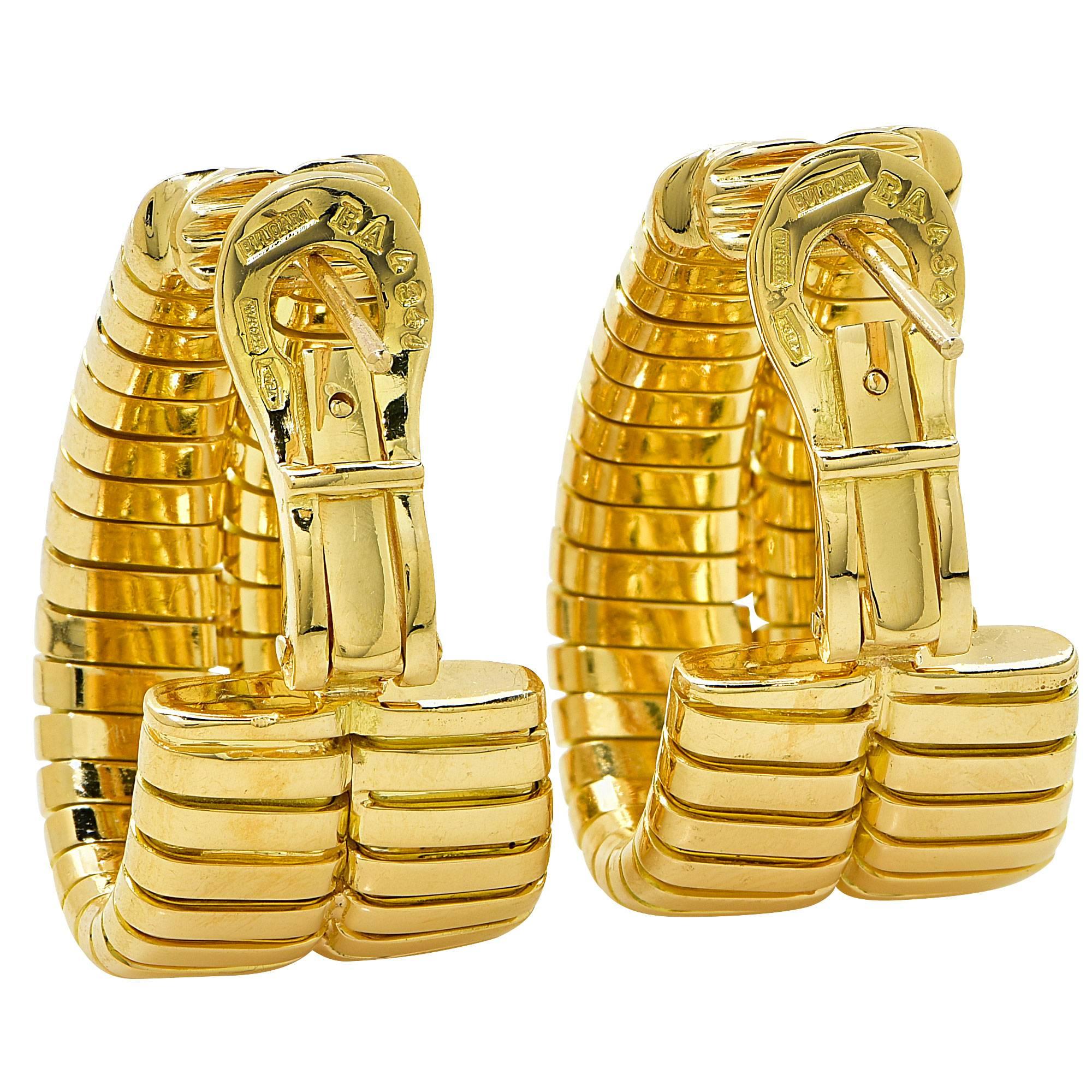 Bulgari Gold Hoop Earrings. In Excellent Condition In Miami, FL