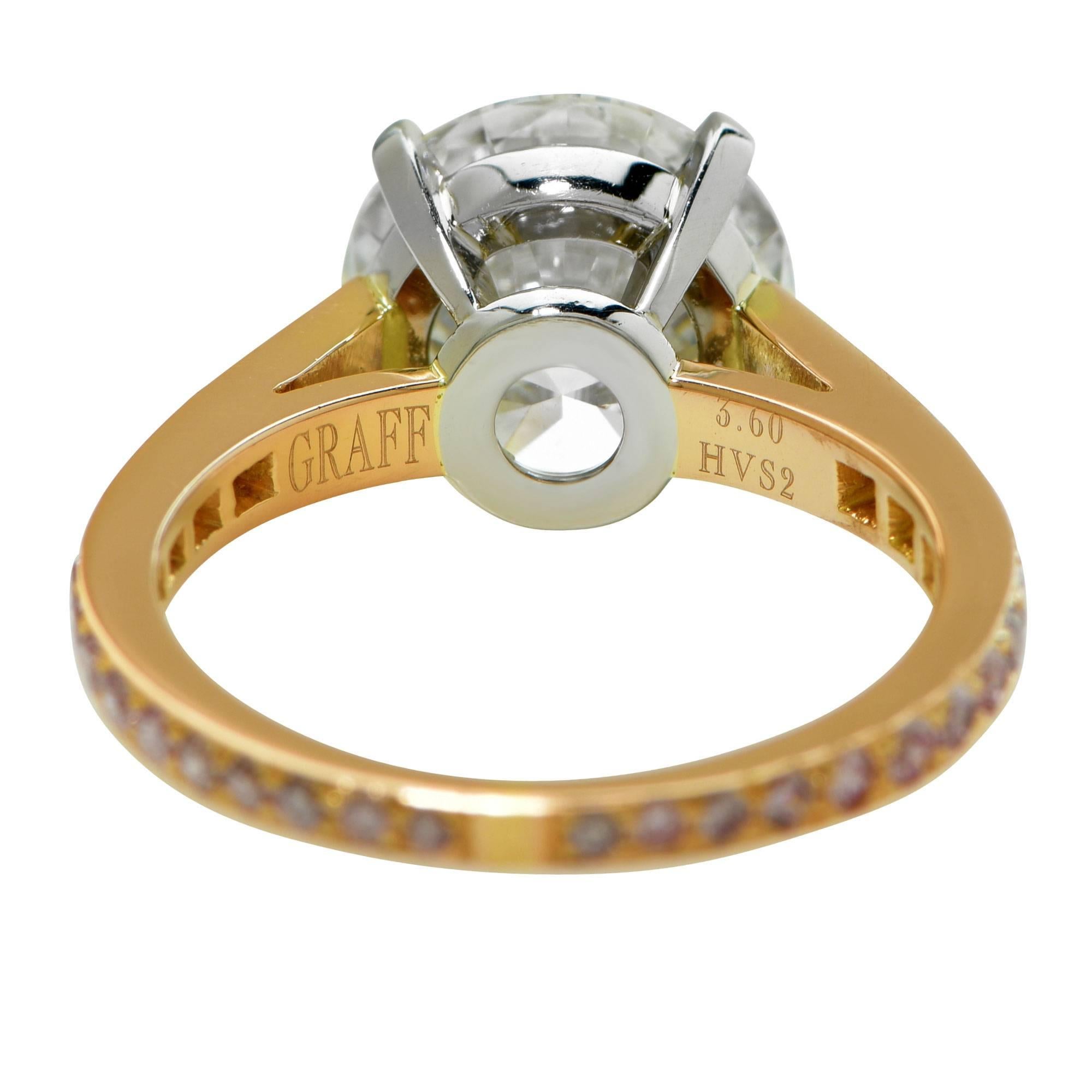 Women's Stunning Graff GIA Cert 3.60 Carat Diamond Gold Engagement Ring