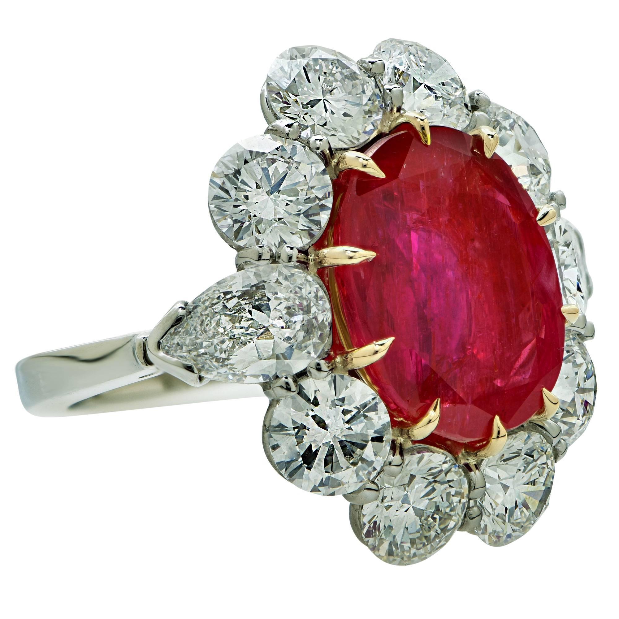 Women's  Aletto Brothers 8.66 Carats AGL No Heat Burma Ruby Diamond Platinum Ring