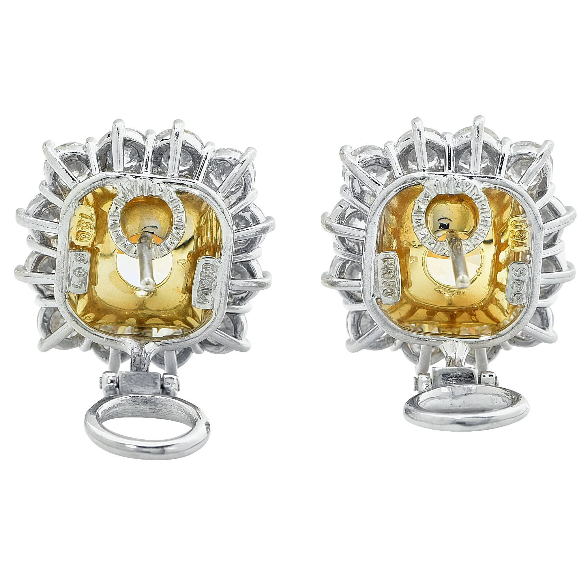 Modern 15.37 Carat GIA Certified Yellow Diamonds Gold Platinum Earrings