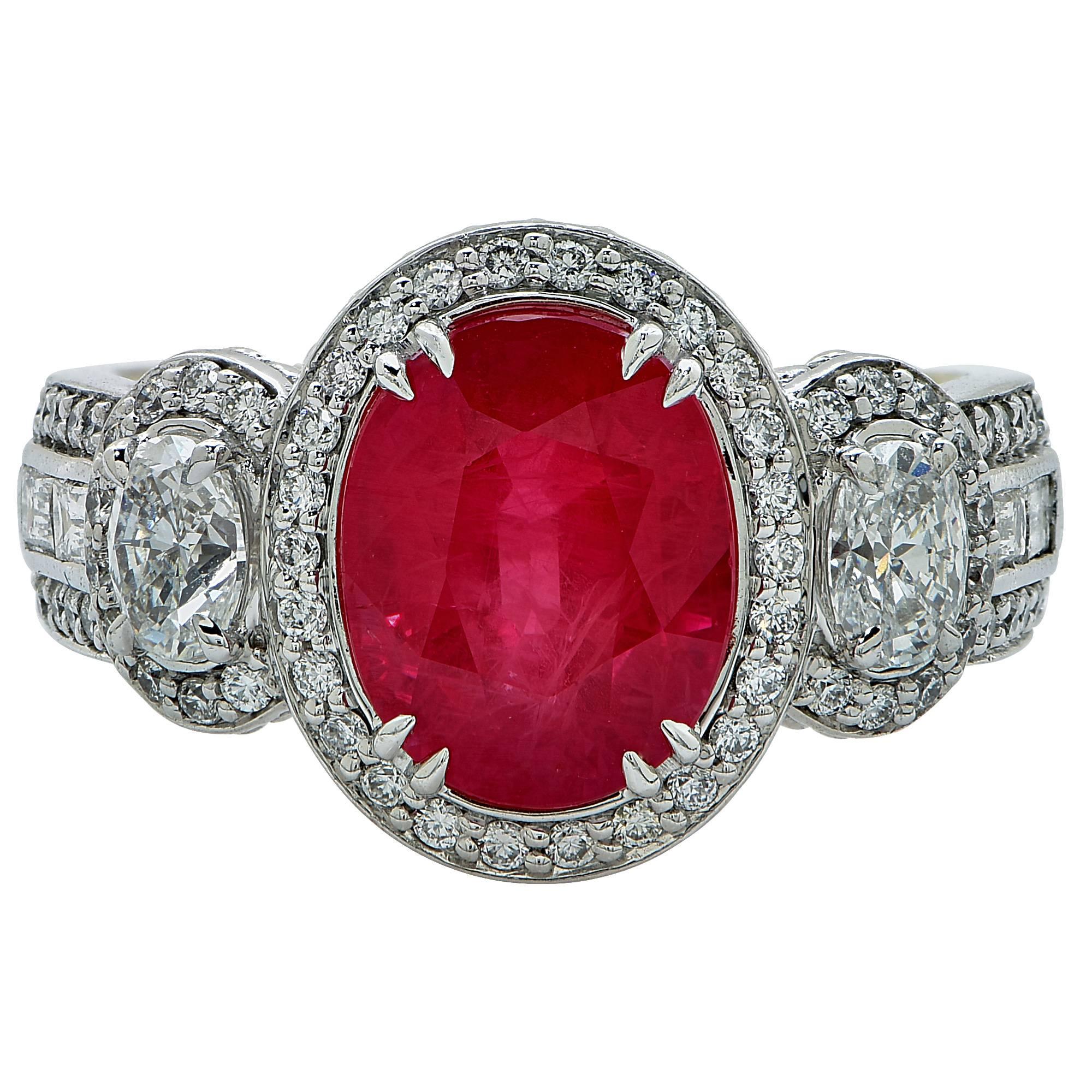 3.50 Carat GIA Cert Ruby Diamond Gold Ring In New Condition In Miami, FL