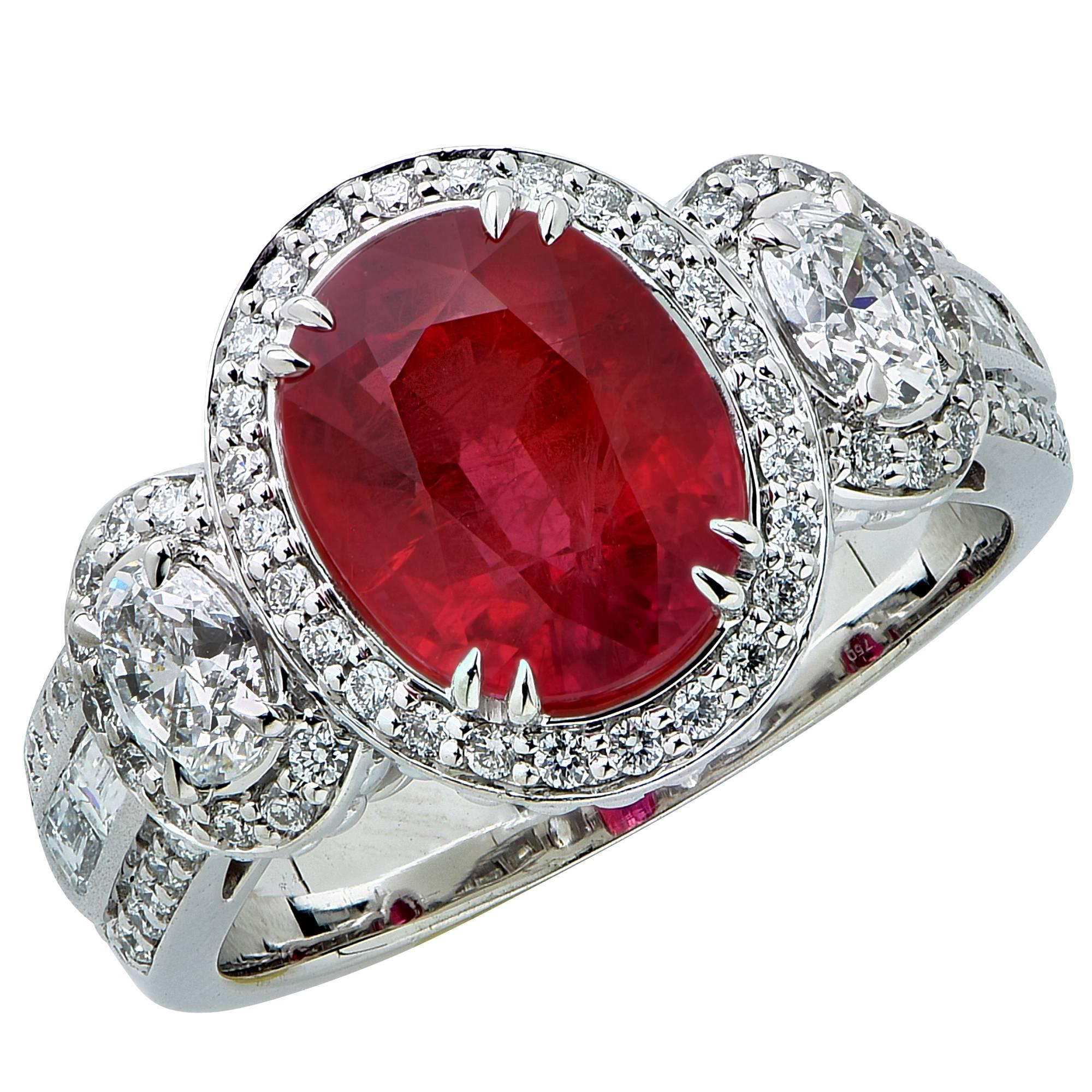 3.50 Carat GIA Cert Ruby Diamond Gold Ring