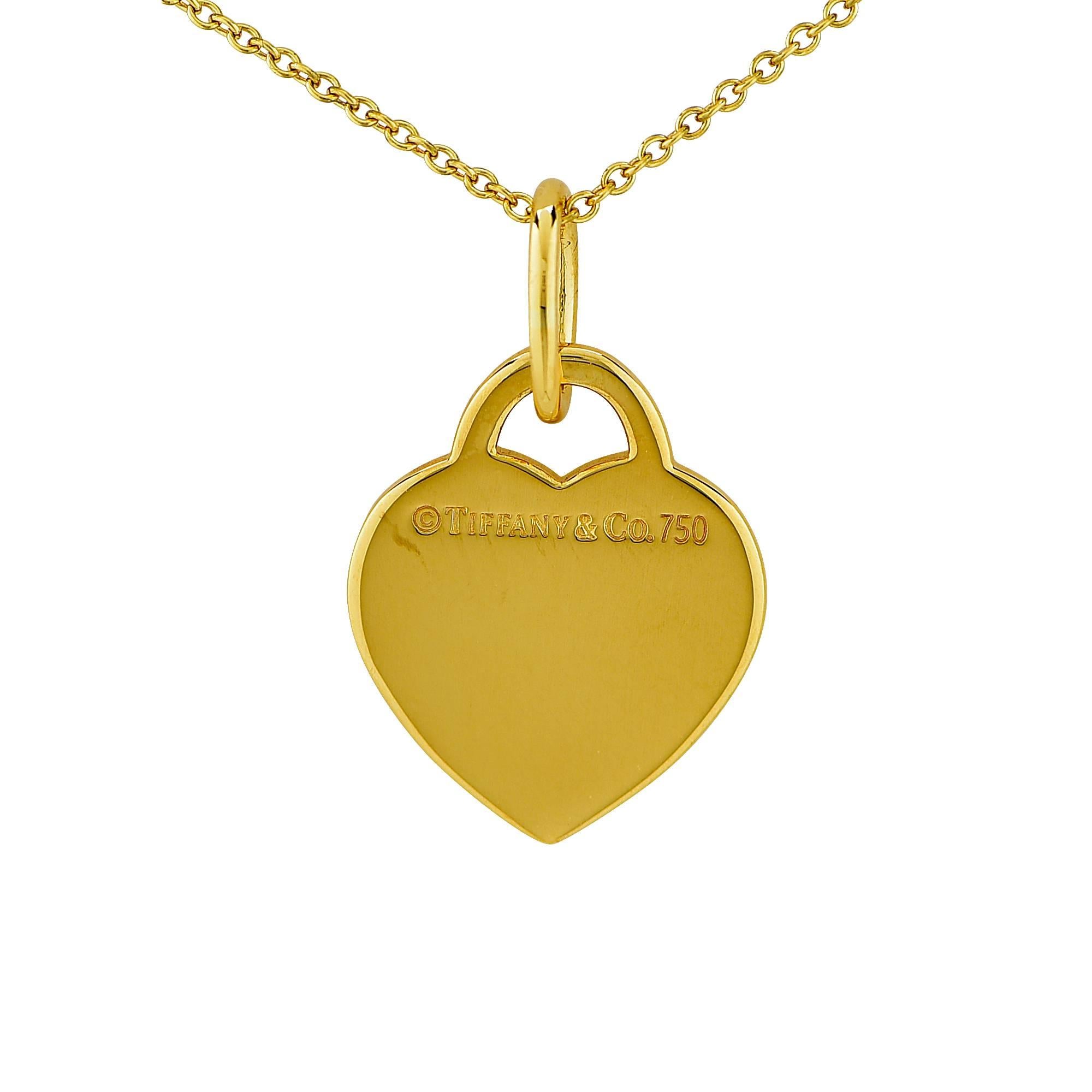 18k yellow gold Tiffany & Co.heart pendant and necklace.

Metal weight: 5.76 grams

This gold necklace is accompanied by a retail appraisal performed by a GIA Graduate Gemologist.