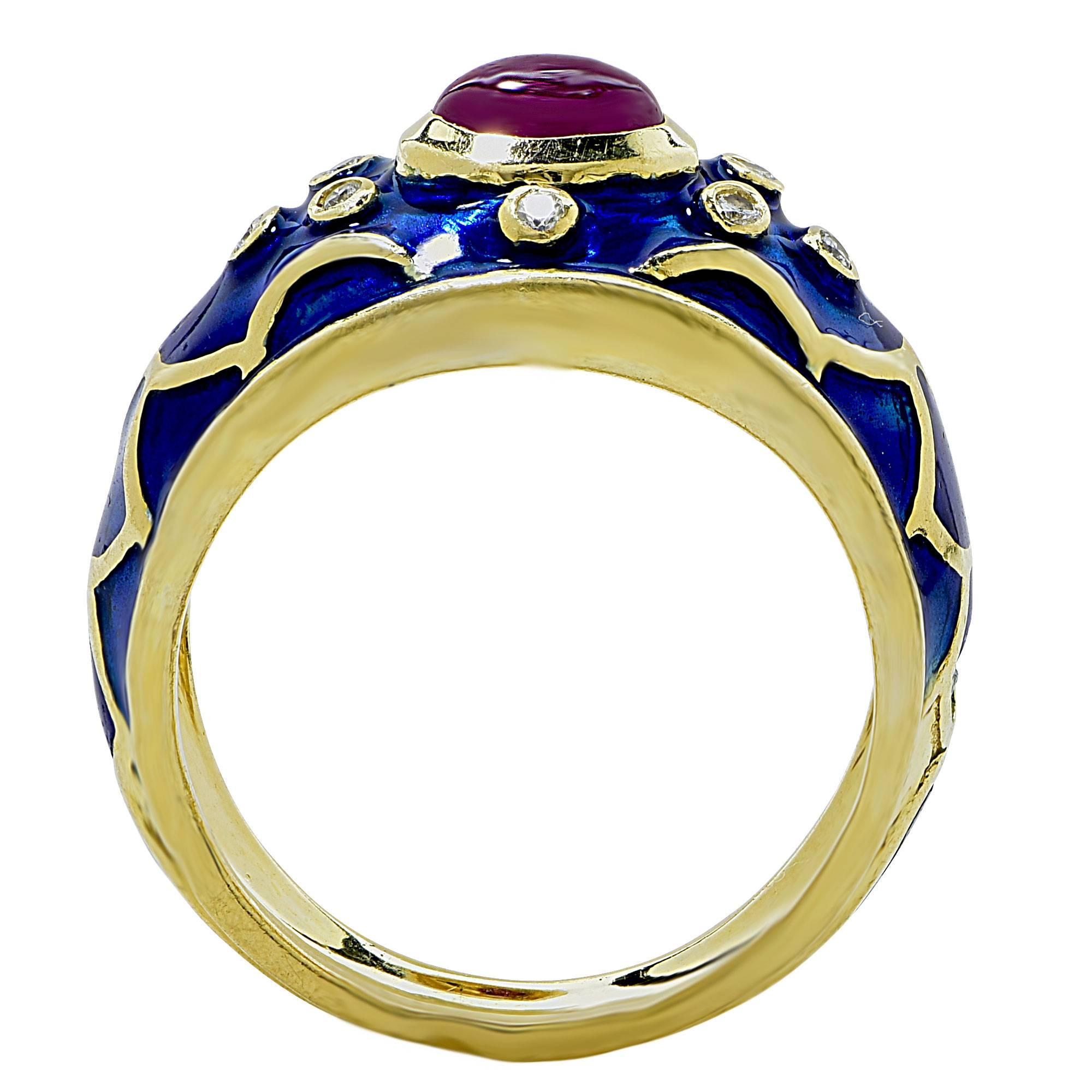 Women's Ruby Diamond Gold Enamel Ring