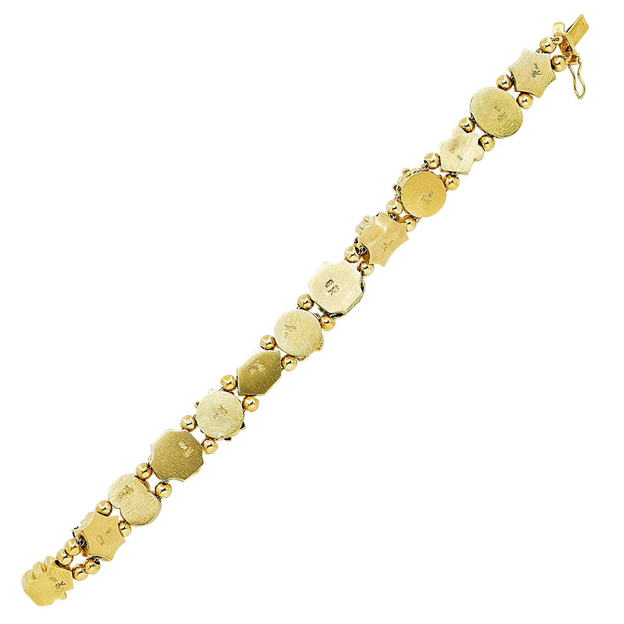 Enamel Pearl Amethyst Diamond Gold Slide Bracelet In Excellent Condition In Miami, FL