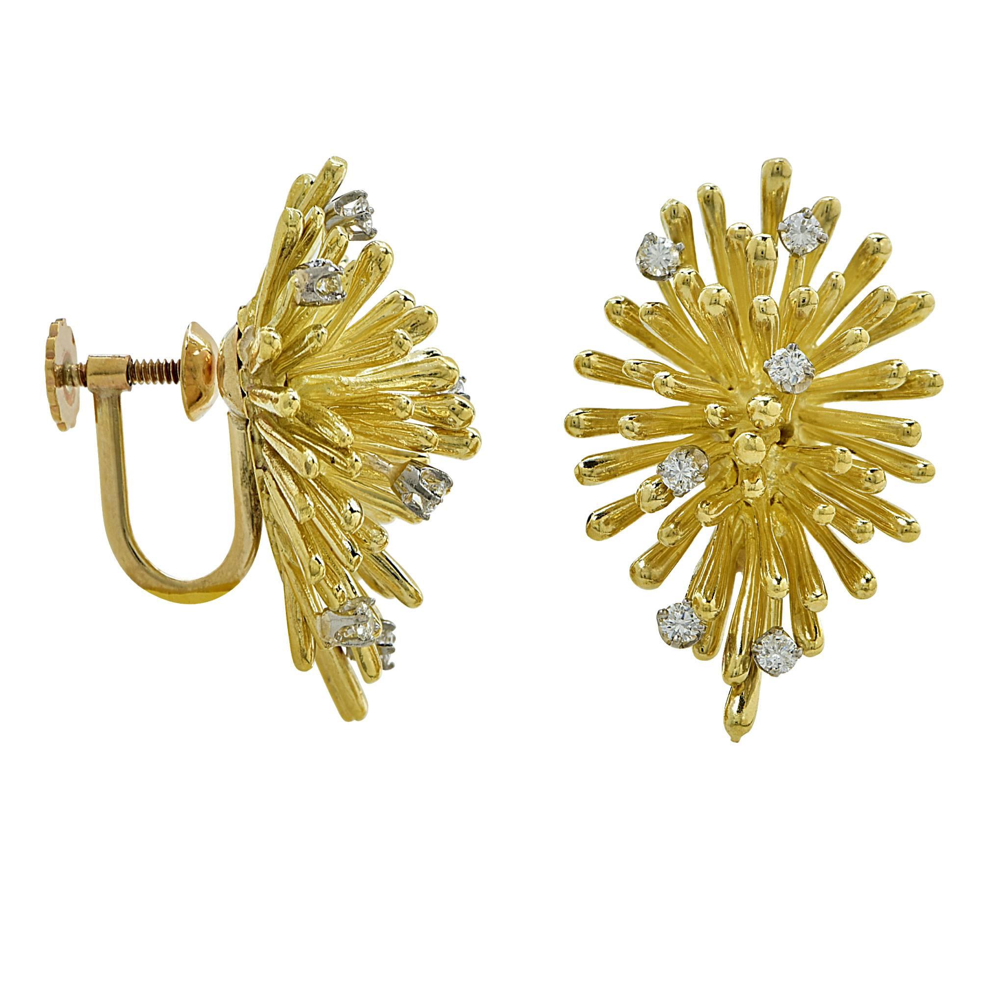 18k yellow gold earrings featuring 12 round brilliant cut diamonds weighing approximately .50cts total G color VS clarity.

Metal weight: 22.70 grams

These diamond earrings are accompanied by a retail appraisal performed by a GIA Graduate