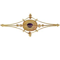 Amethyst Seed Pearl Gold Brooch