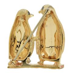 Sapphire Gold Penguin Brooch