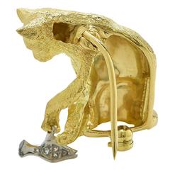 Tiffany & Co. Emerald Diamond Gold Cat Brooch